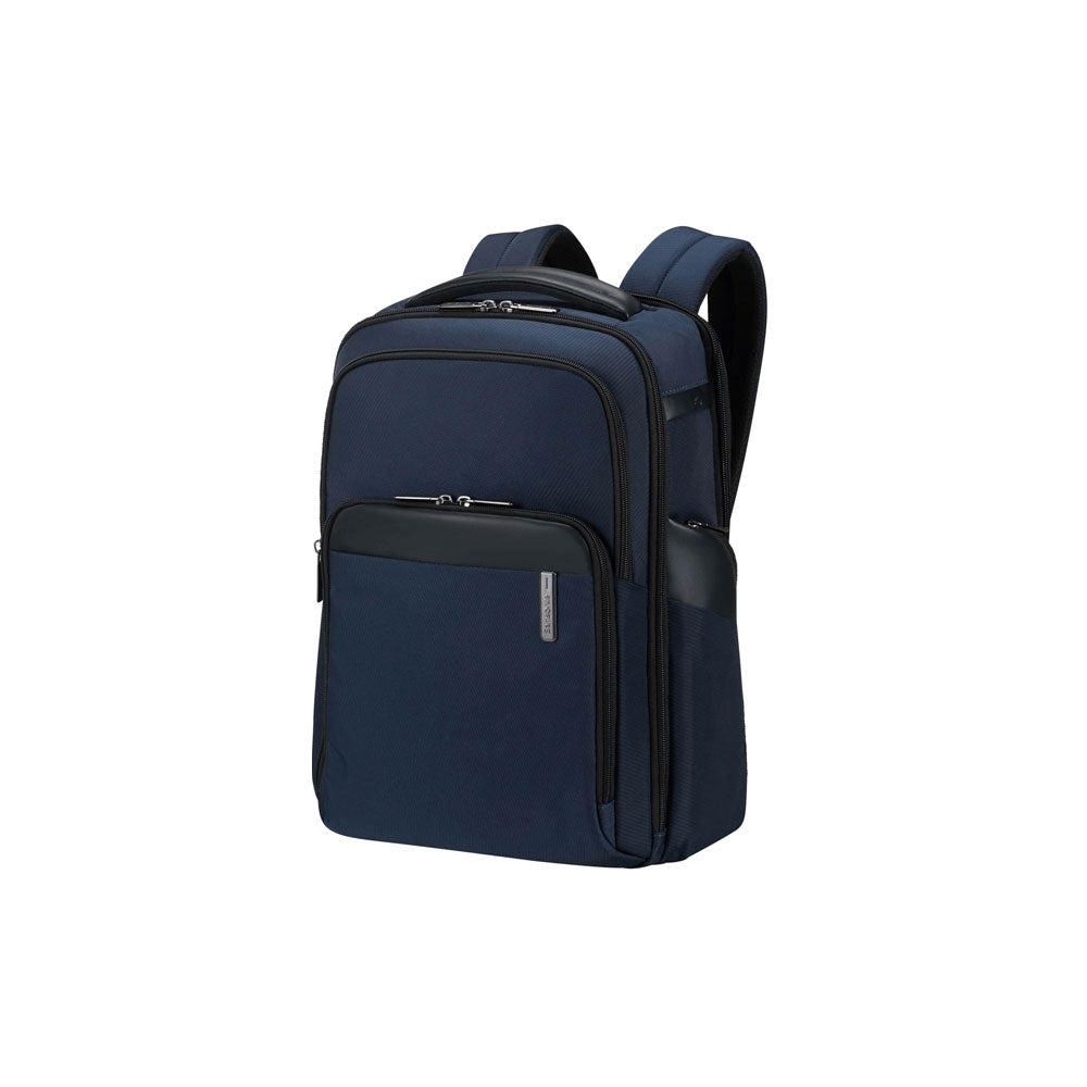 Samsonite Evosight backpack with 14.1-inch laptop compartment, unisex design, black nylon material, multiple zippered pockets.