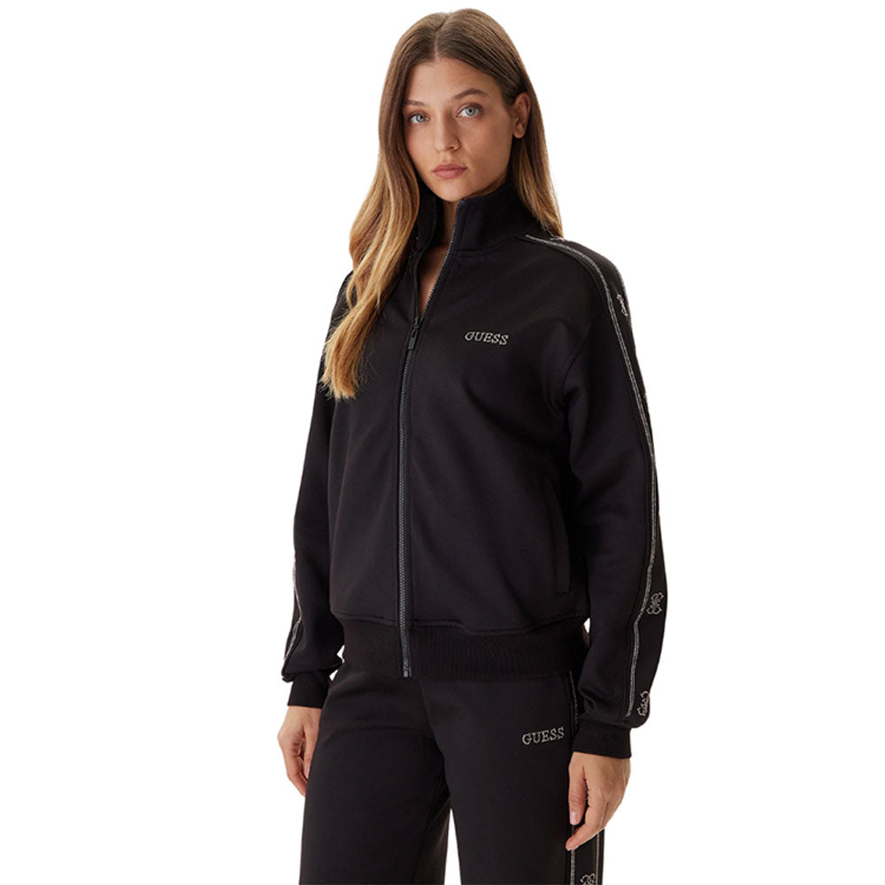 Guess Donna Felpa Octavia in soft fabric with a stylish logo print, featuring a relaxed fit and ribbed cuffs.
