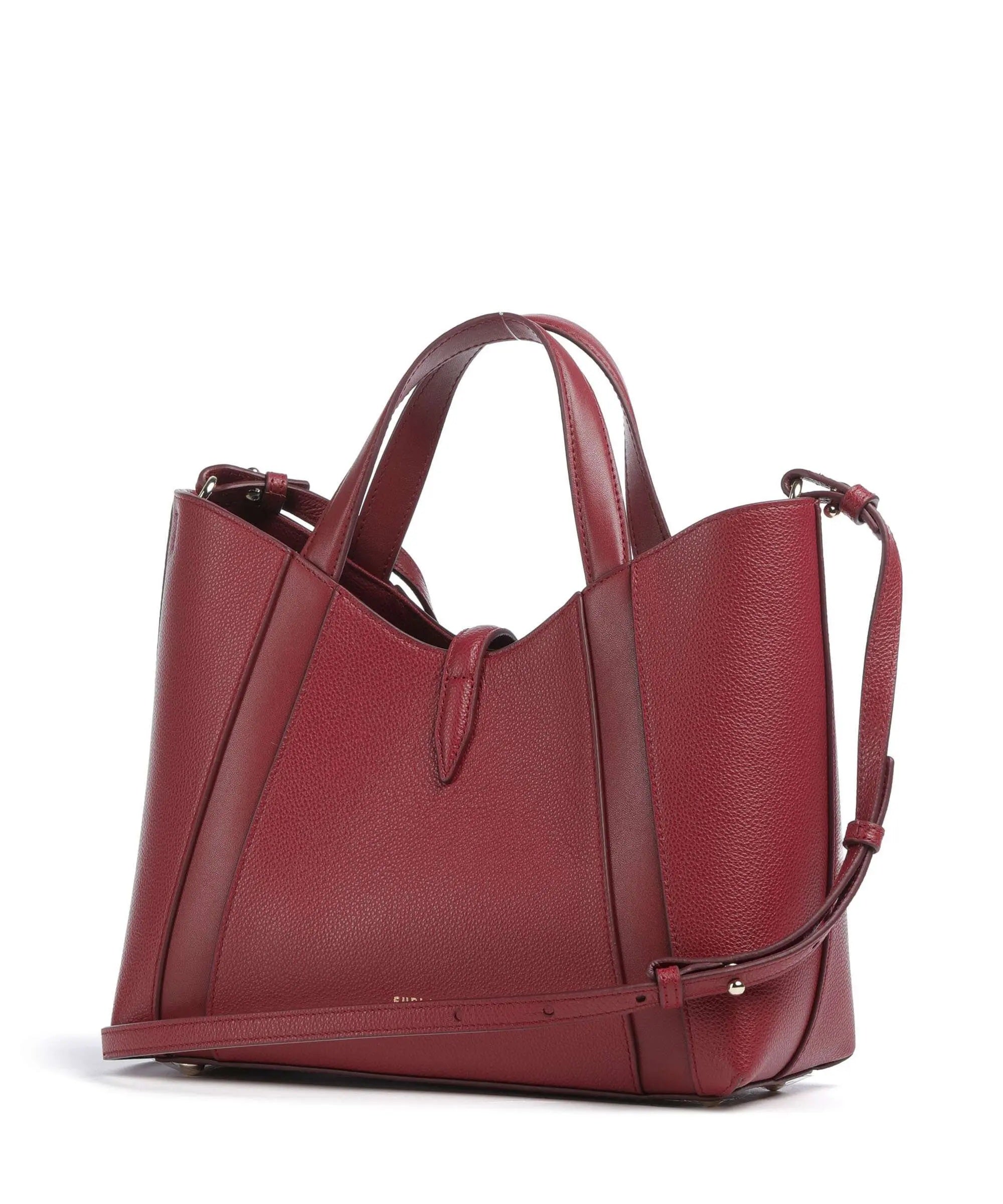 Furla Goccia S Tote Furla in black leather with silver hardware, stylish women's handbag with top handles and structured design.