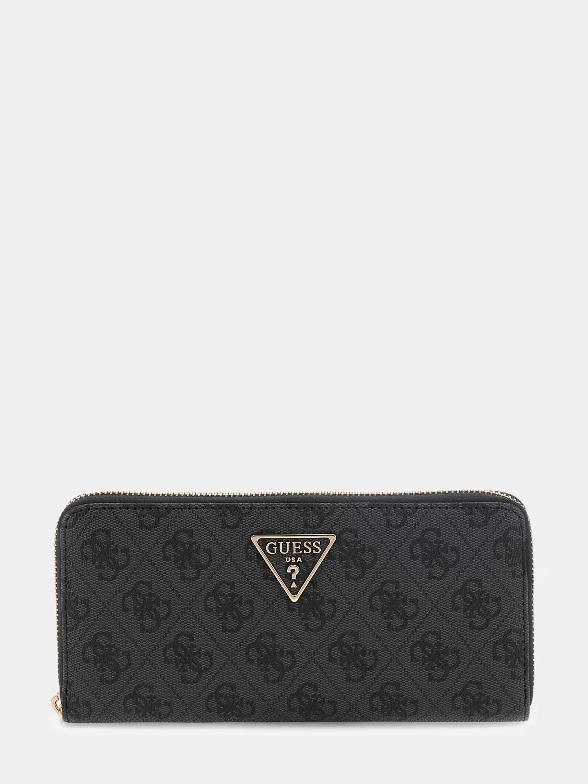 Large zip-around wallet from Guess in a stylish design, featuring multiple compartments and a sleek finish.