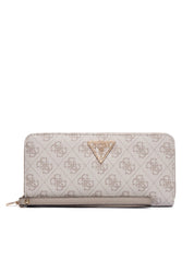Large zip-around wallet in black leather by Guess, featuring multiple card slots and a sleek design.