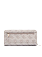 Large zip-around wallet in black leather by Guess, featuring multiple card slots and a stylish design.