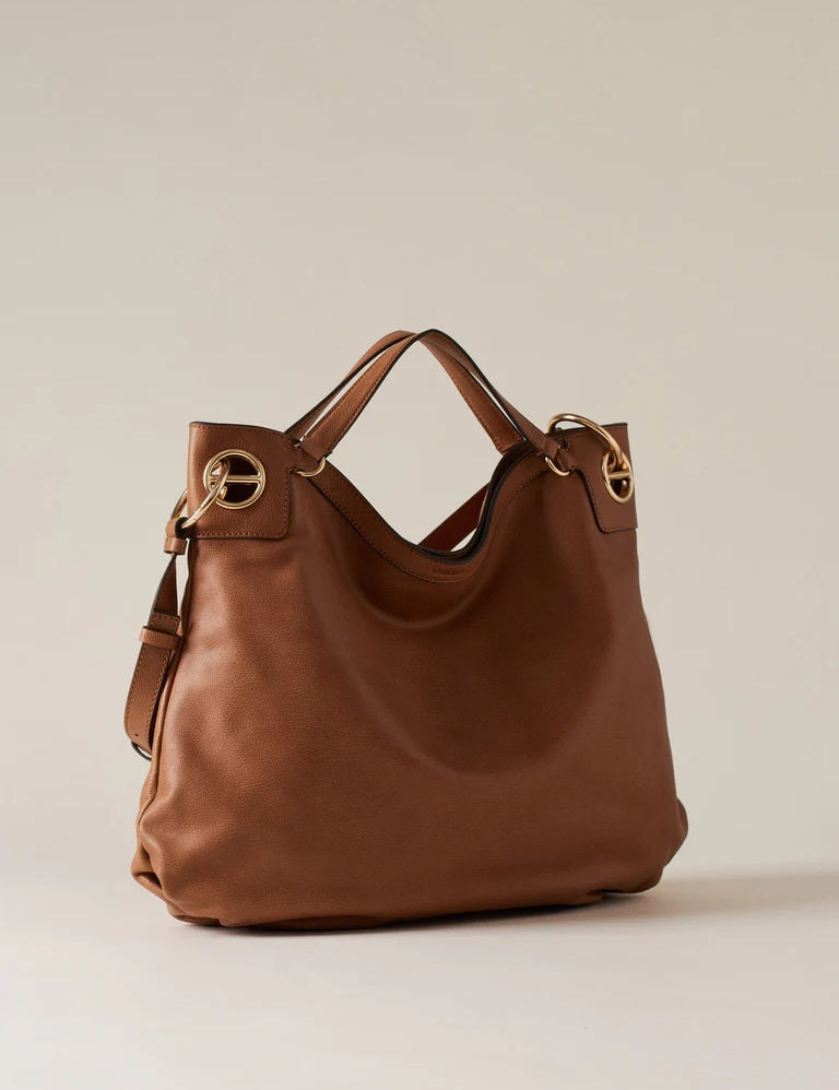 Large Borbonese London shopping bag for women, stylish leather hand-held accessory with logo detail.