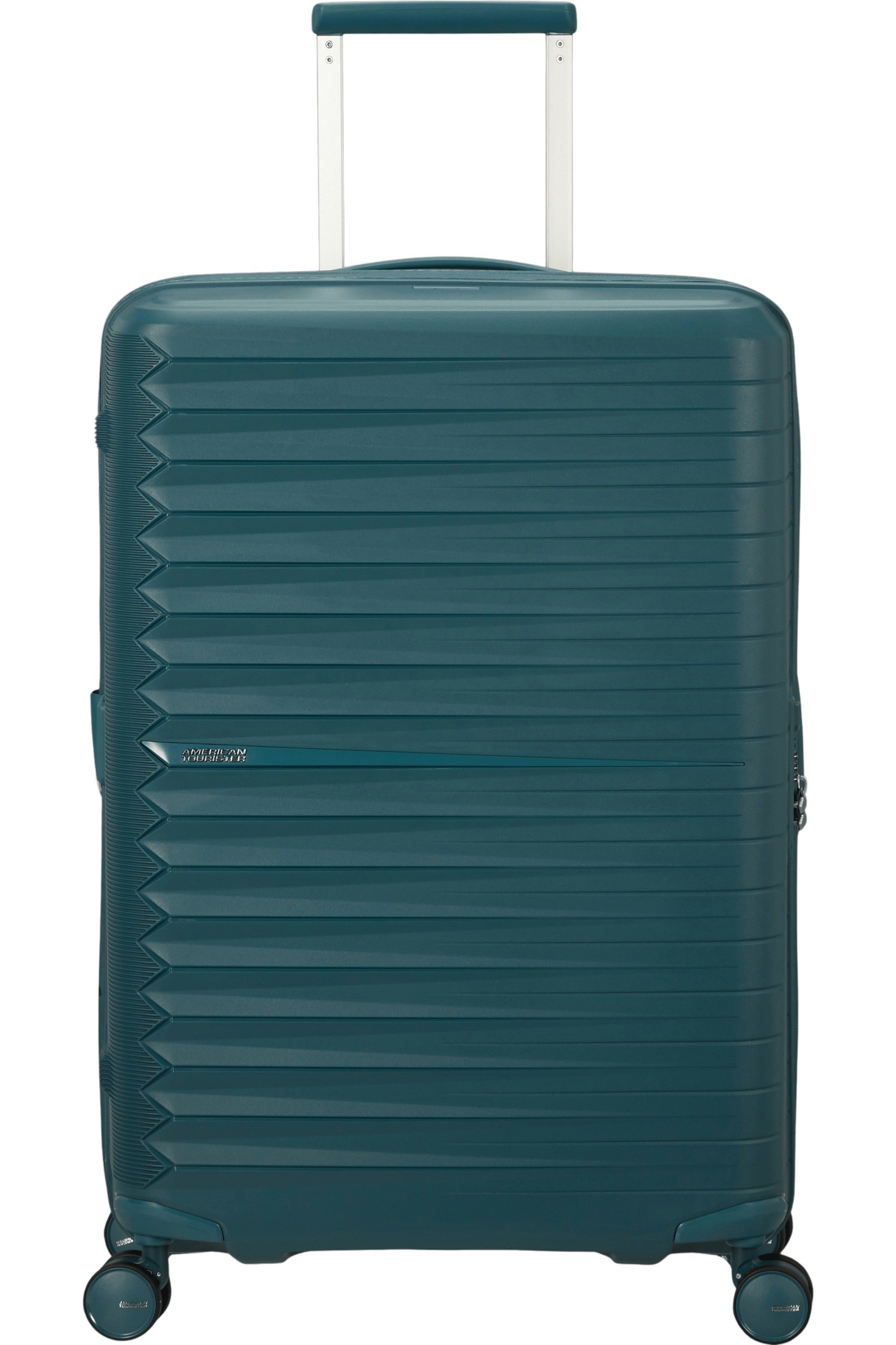 Medium American Tourister FastForward Exp trolley suitcase for unisex travel, with sturdy wheels and spacious interior.