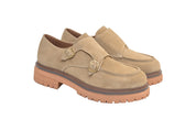 Emanuelle Vee Indira women's moccasins in neutral color, featuring a smooth leather finish and classic slip-on design.