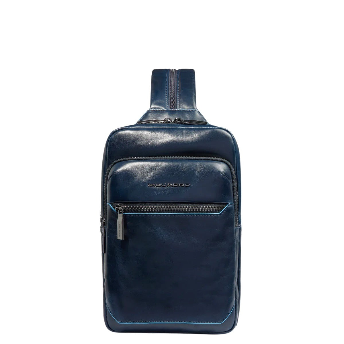 Piquadro Monospalla men's shoulder bag in black leather with adjustable strap and sleek design.