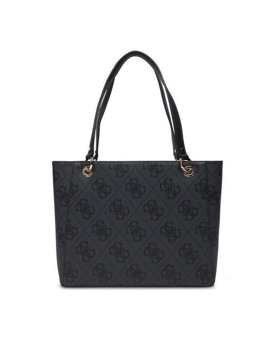 Guess Noelle II Tote in black with gold accents, featuring spacious interior and dual handles for shopping and everyday use.