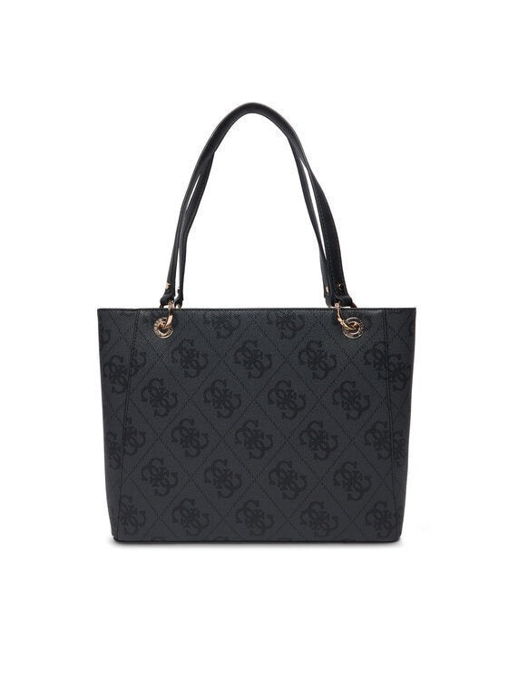 Guess Noelle II Tote in black with gold accents, featuring spacious interior and dual handles for shopping and everyday use.