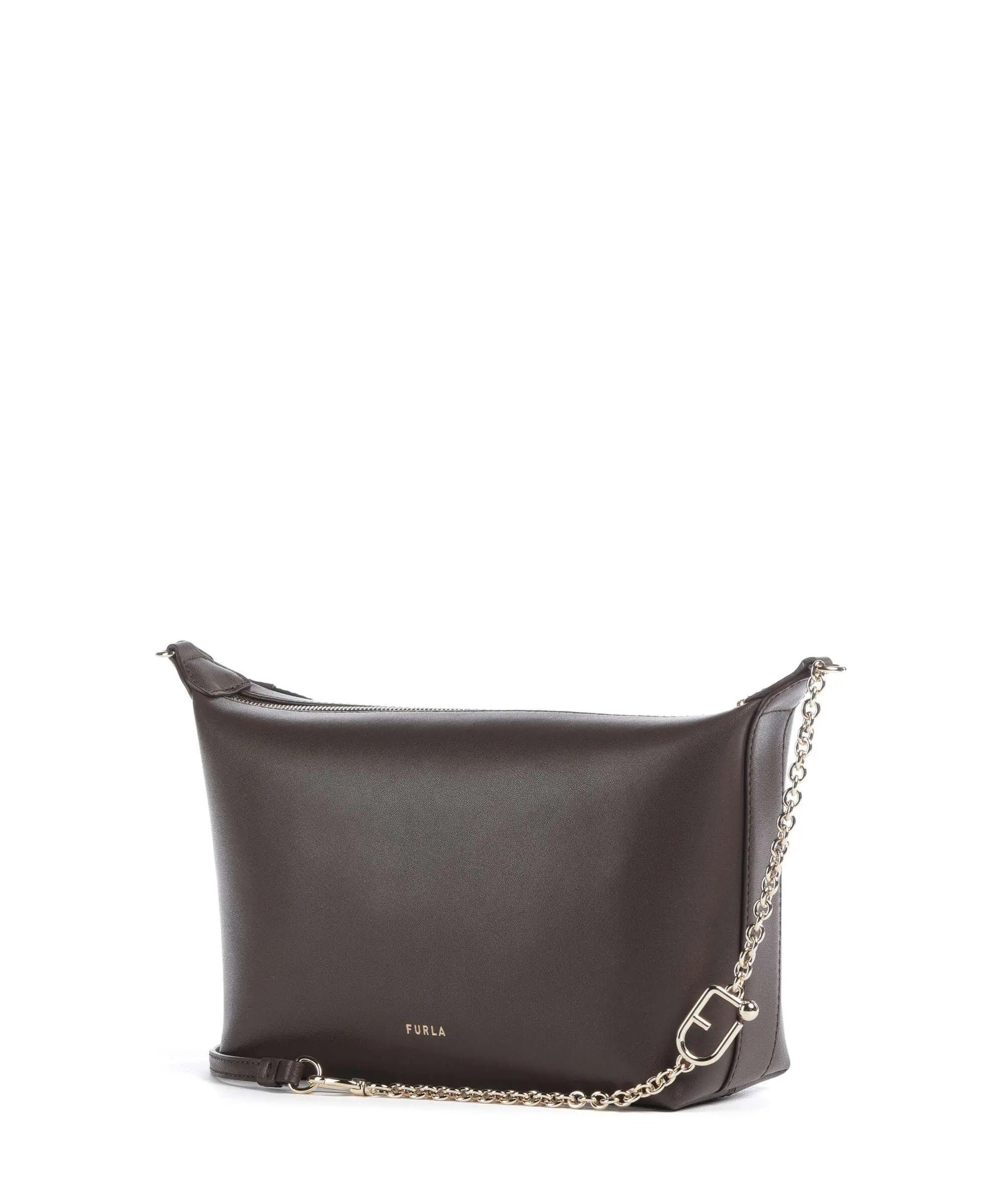mini crossbody Furla in pelle con chiusura zip e tracolla in catena.