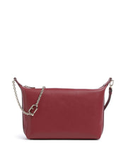 Mini crossbody Furla in pelle rossa con manico a catena e zip, elegante e funzionale.