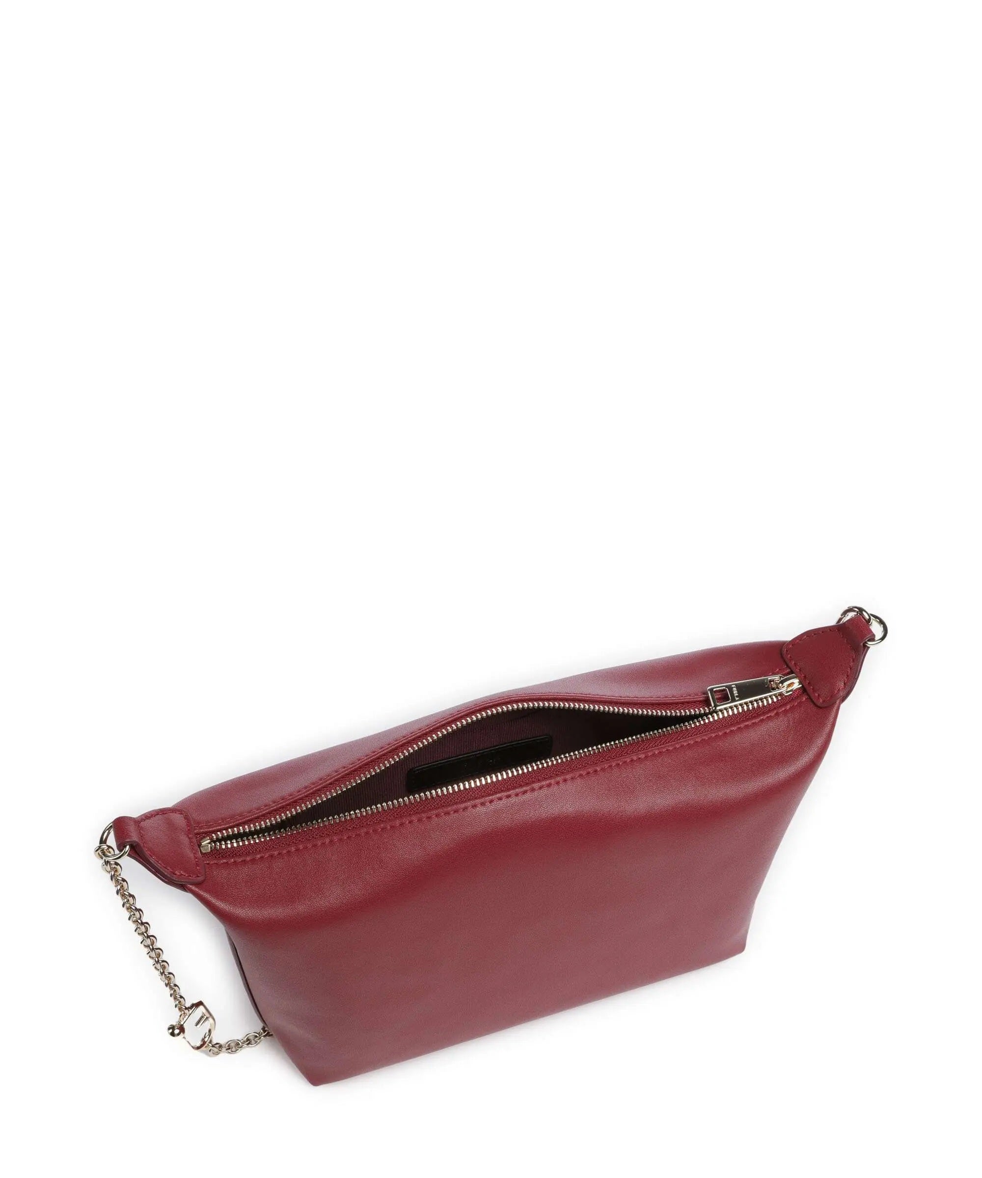 Mini crossbody Furla in pelle di vitello Sidney con chiusura a zip e manico a catena personalizzato.