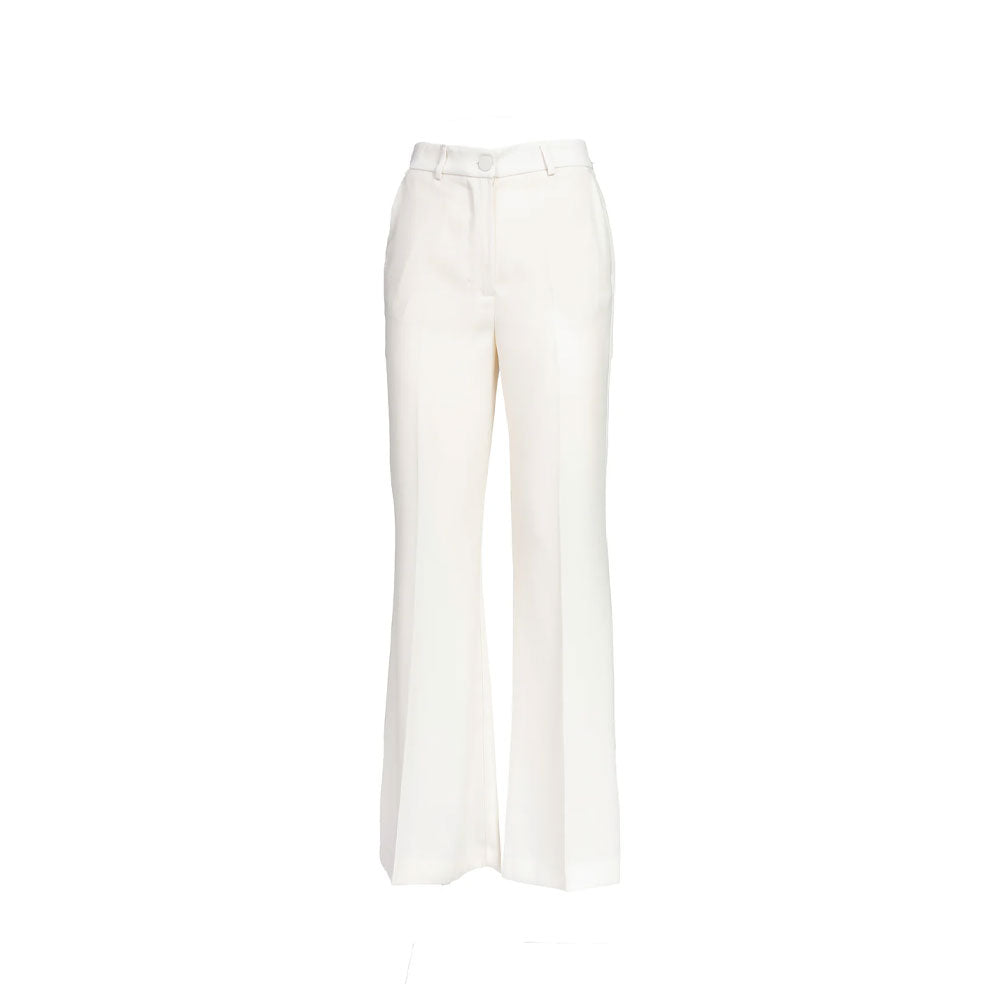 Light blue Vicolo women's flared pants with a relaxed fit and high waist, shown on a model in a casual setting.