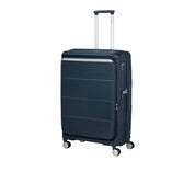 Large Samsonite Paralux trolley in black with sturdy wheels and telescopic handle, designed for unisex travel and luggage transport.