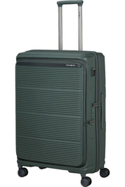 Large Samsonite Paralux trolley suitcase with sturdy wheels and telescopic handle, designed for unisex travel and large luggage needs.