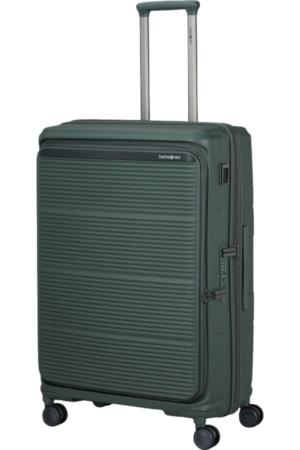 Large Samsonite Paralux trolley suitcase with sturdy wheels and telescopic handle, designed for unisex travel and large luggage needs.