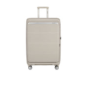 Large Samsonite Paralux trolley luggage with expandable design, four wheels, and sturdy handle for unisex travel use.