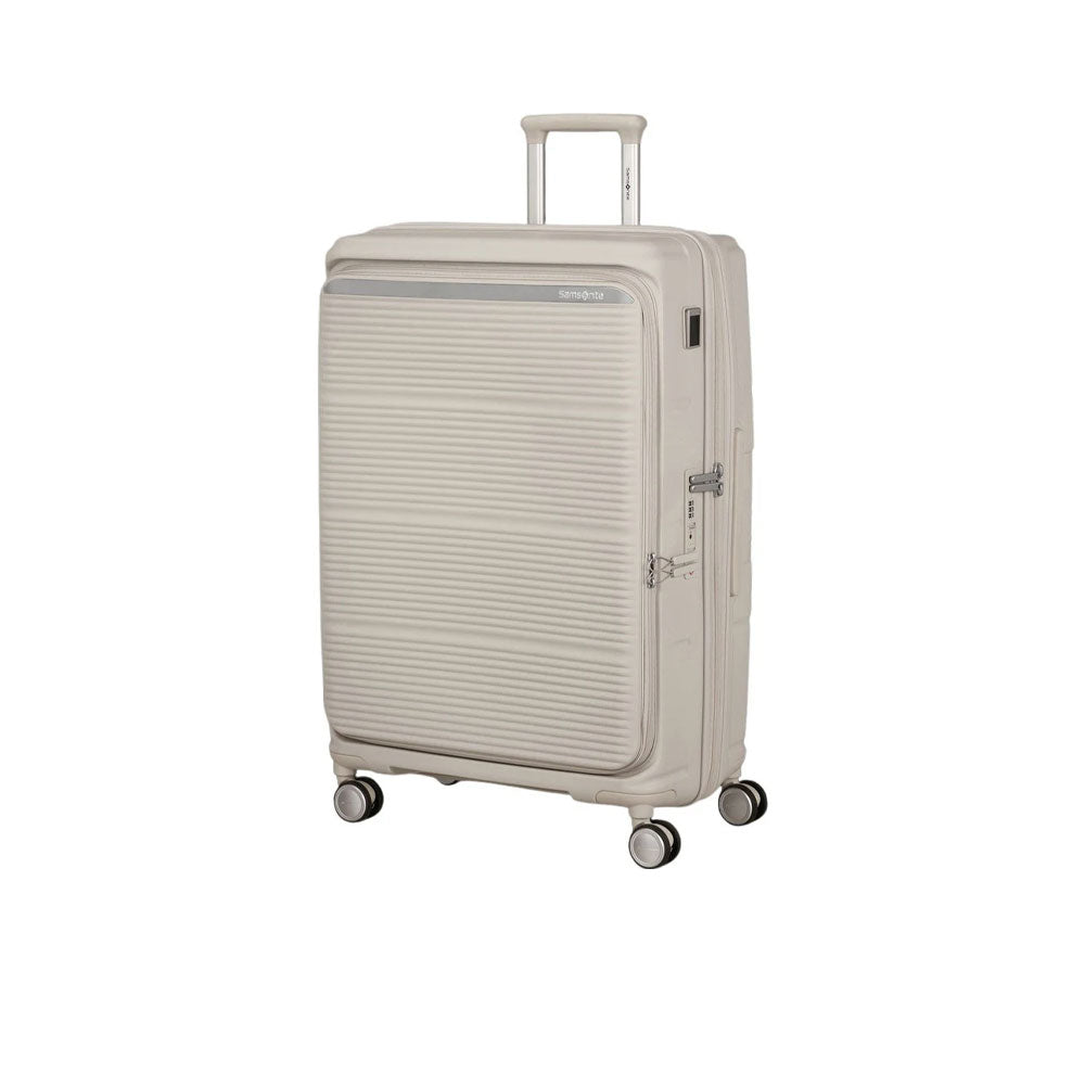 Large Samsonite Paralux trolley suitcase with sturdy wheels and telescopic handle, designed for unisex travel and large luggage needs.