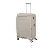 Large Samsonite Paralux trolley suitcase with sturdy handle and four wheels, designed for unisex travel and large luggage needs.