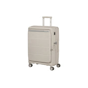 Samsonite Paralux Medium Trolley with four wheels, black hard shell exterior, telescopic handle, and secure zipper closure for travel.
