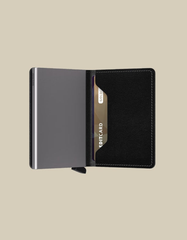 Secrid Slimwallet Original Porta carte in black leather, compact unisex wallet with card slots and minimalist design.