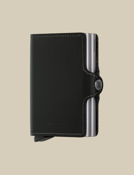 Secrid Twinwallet Original Secrid unisex card holder with compact design for credit cards and documents, black leather finish.