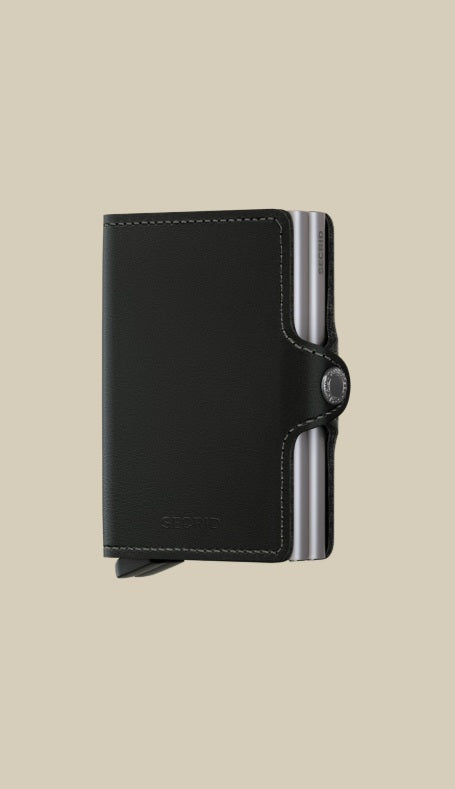 Secrid Twinwallet Original Secrid unisex card holder with compact design for credit cards and documents, black leather finish.
