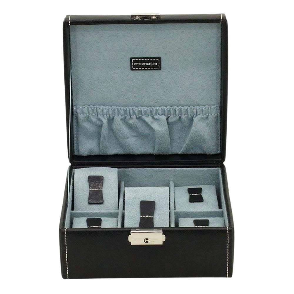 Friedrich|23 unisex watch holder with multiple slots for organizing wristwatches, made of sleek black material.
