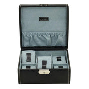 Friedrich|23 unisex watch holder with multiple slots for organizing wristwatches, made of sleek black material.
