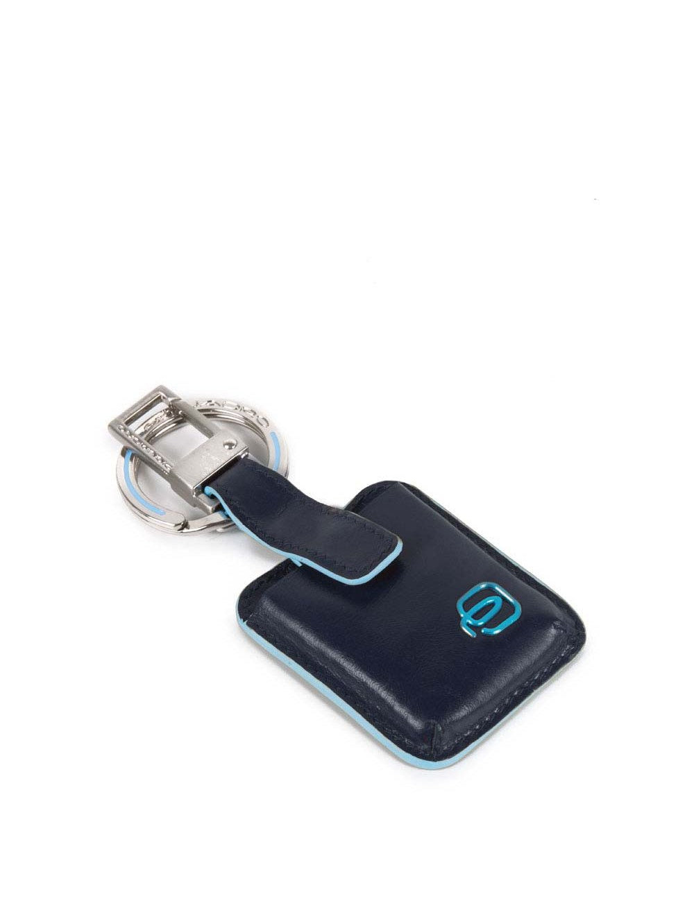 Piquadro blue square Portachiavi keychain with Connequ technology, unisex accessory featuring sleek metal design.
