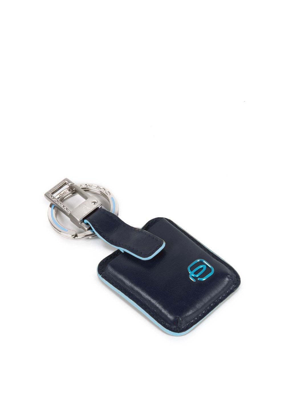 Piquadro blue square Portachiavi keychain with Connequ technology, unisex accessory featuring sleek metal design.