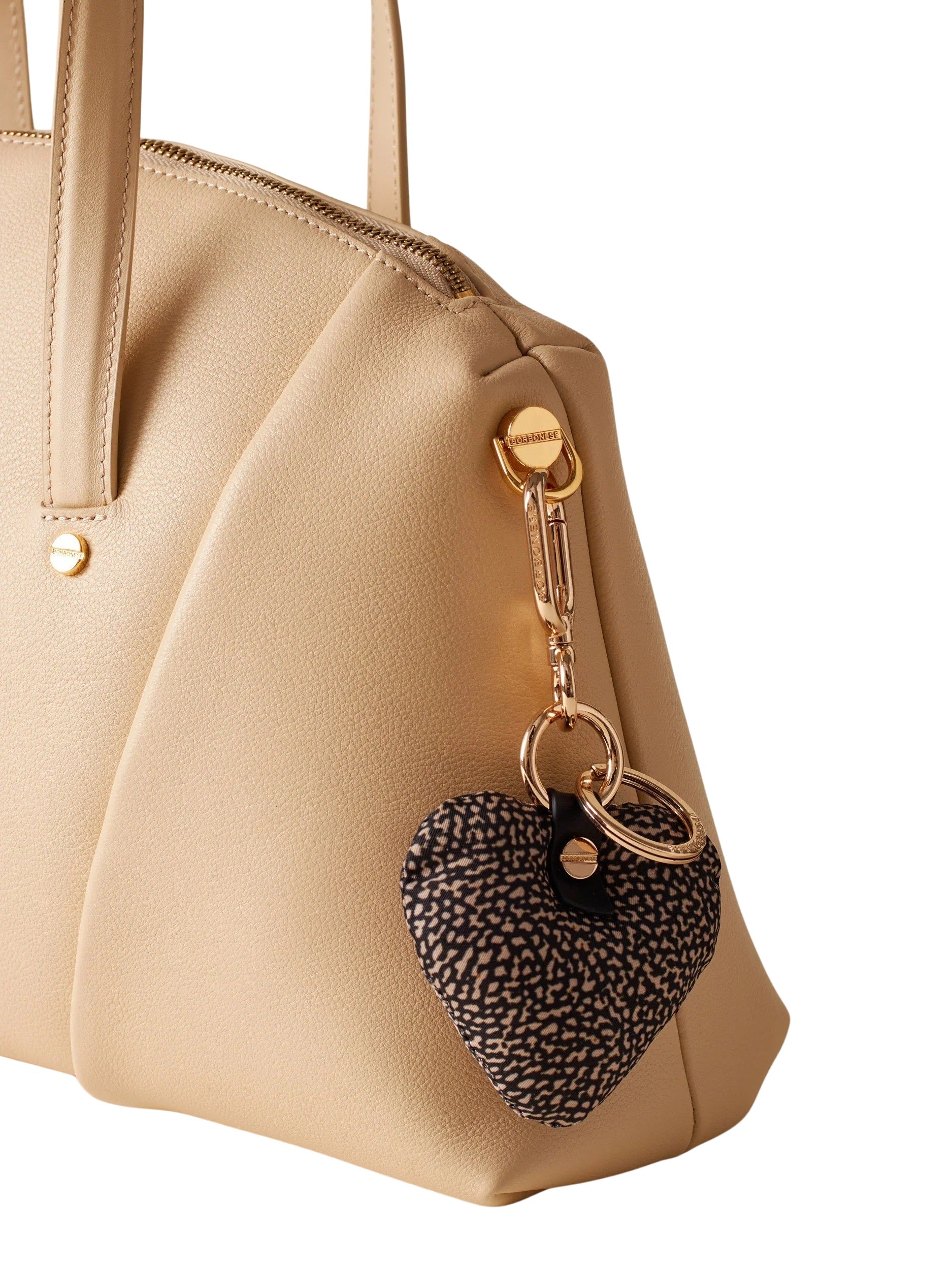Borbonese heart-shaped keychain for women, stylish accessory with branded design and metal keyring detail.