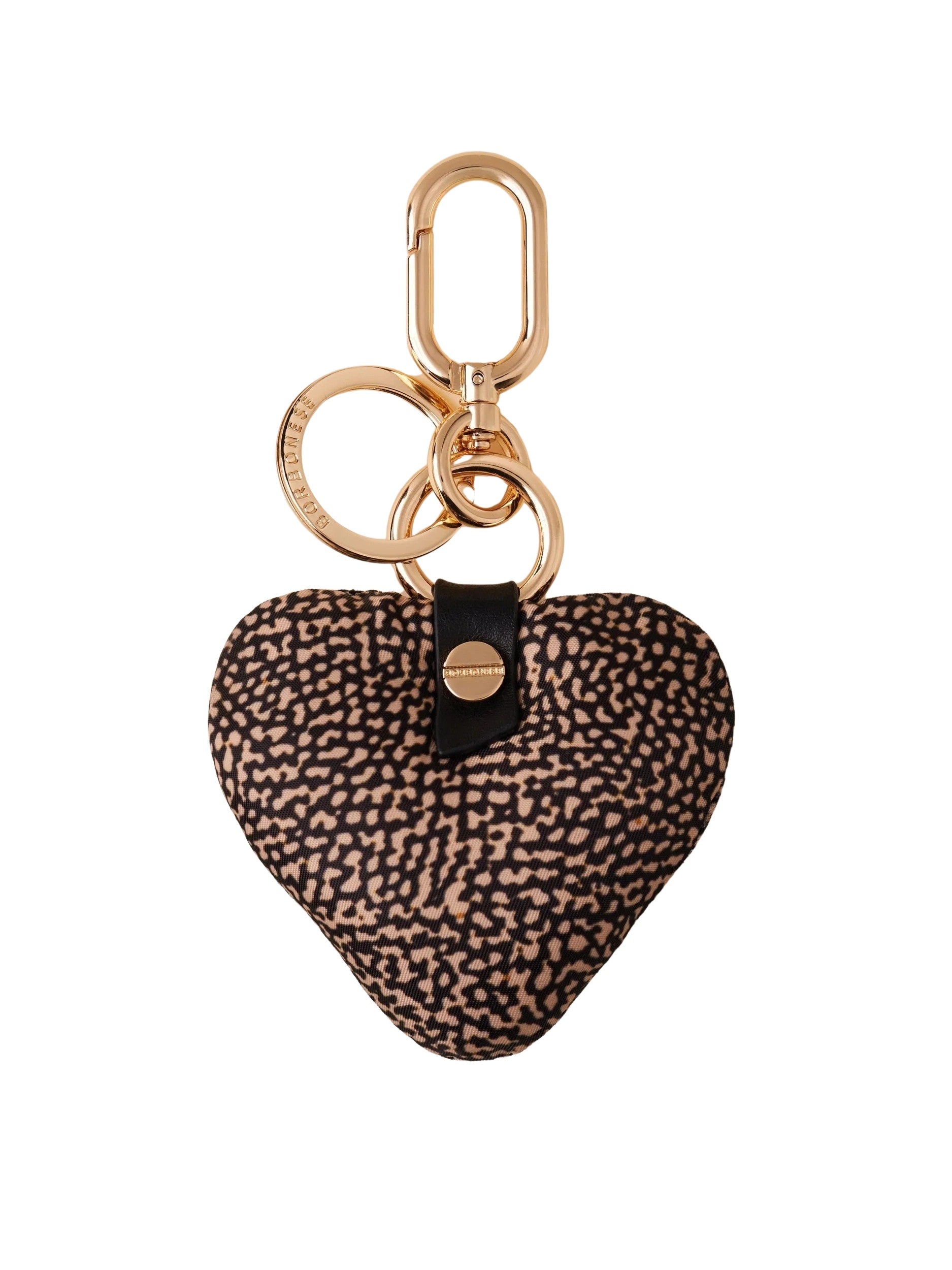 Borbonese heart-shaped keychain for women, stylish metal accessory with branded logo detail, perfect for keys or bags.