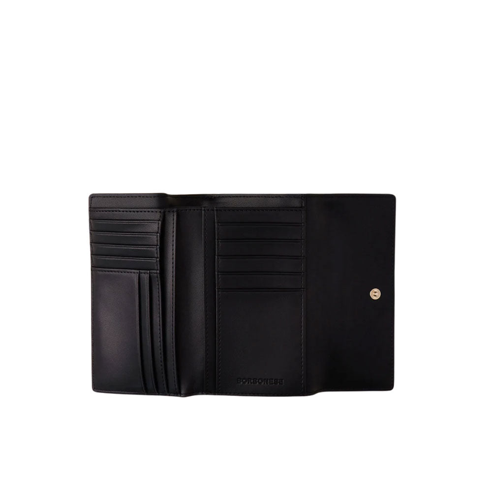 Medium graffiti-patterned Borbonese women's wallet with flap, featuring stylish design and multiple card slots.