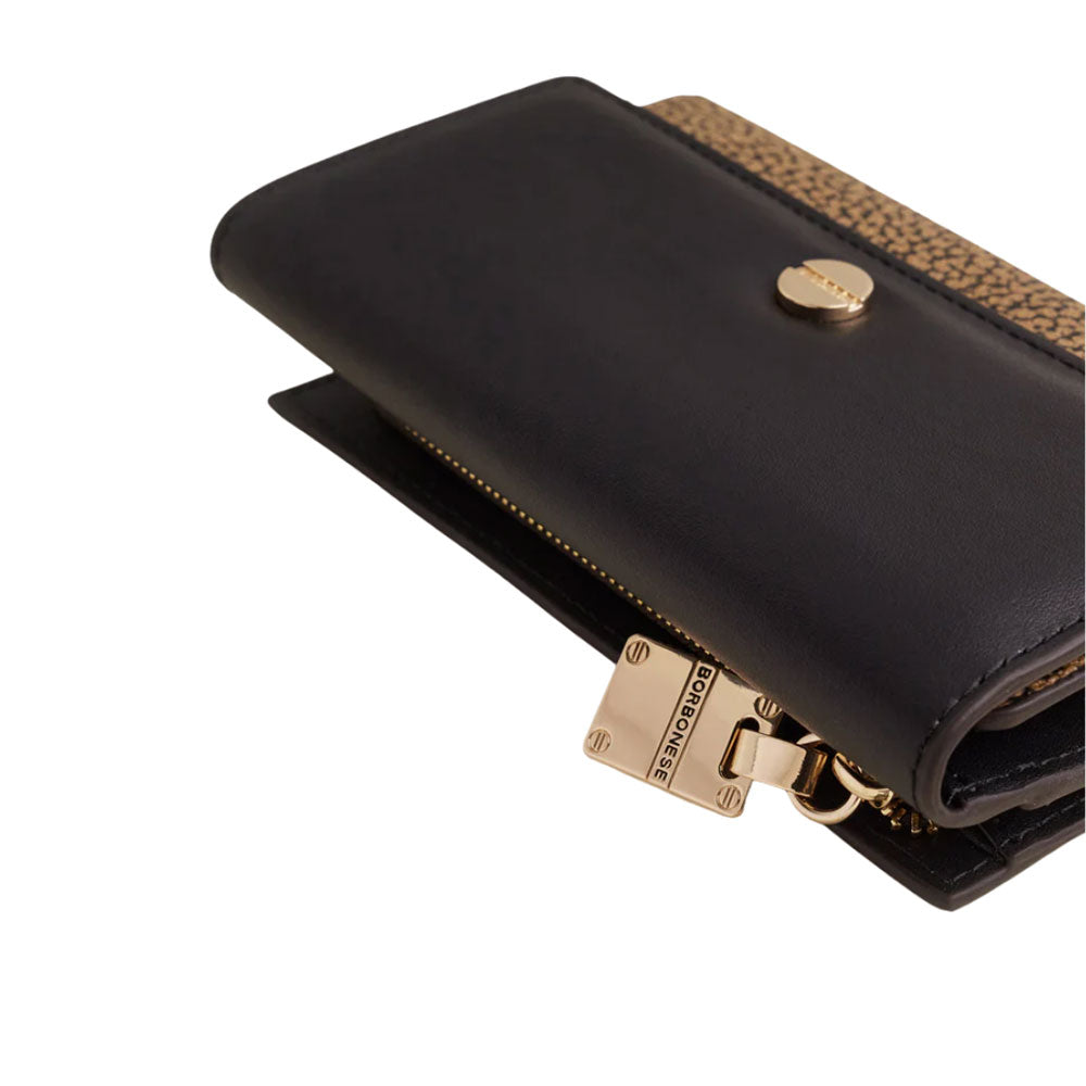 Medium Borbonese graffiti leather wallet with flap closure, featuring vibrant graffiti design and compact accessory for women.