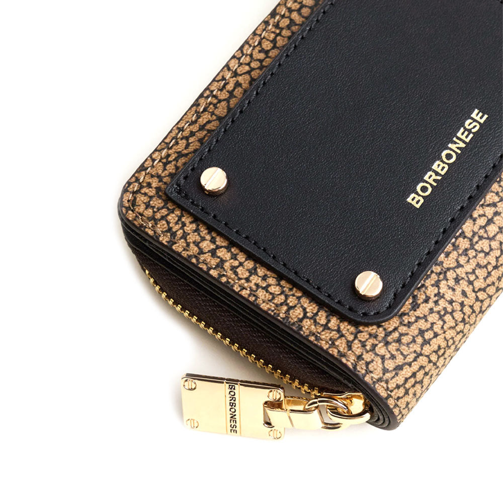 Small zip-around graffiti print Borbonese women's wallet with compact design and multiple card slots.