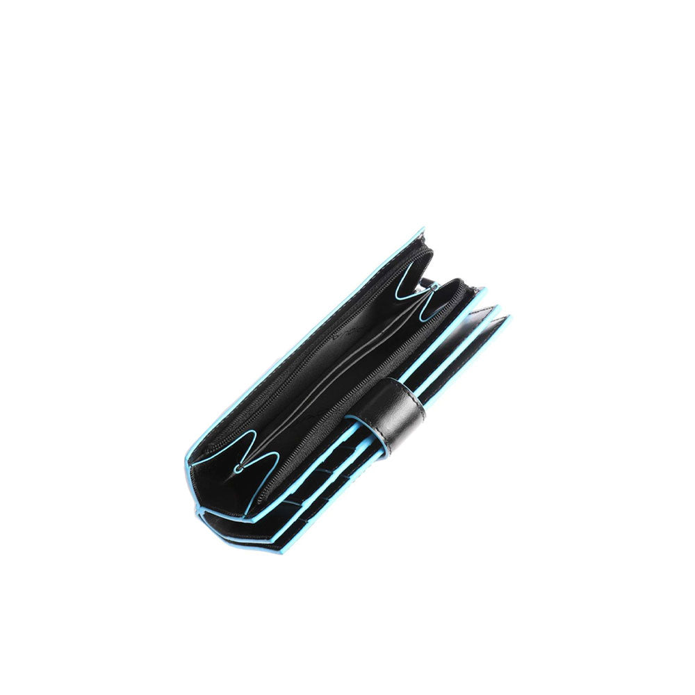 Blue Piquadro Square wallet for women with sleek design, featuring multiple card slots and a compact, stylish look.