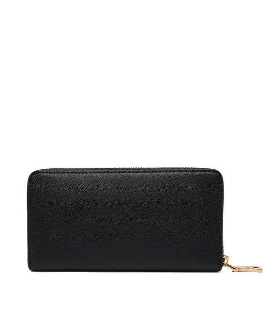 Love Moschino women's wallet with colorful heart print, compact design, and gold-tone logo hardware.
