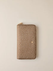 Large Borbonese women's wallet with sleek leather design, featuring multiple card slots and a secure snap closure.