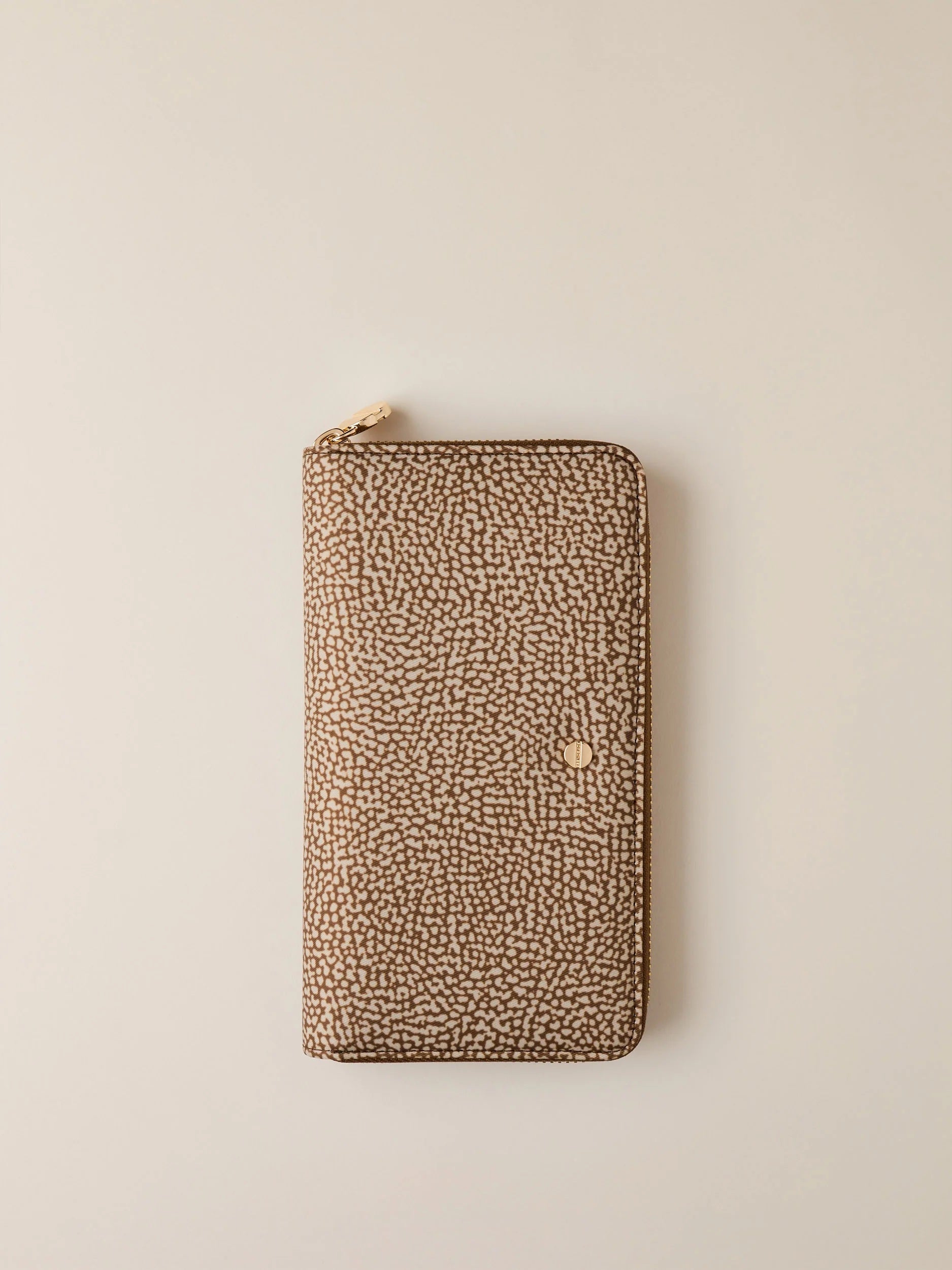 Large Borbonese women's wallet with sleek leather design, featuring multiple card slots and a secure snap closure.