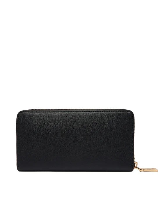 Love Moschino women's wallet with colorful heart print, compact design, and gold-tone logo hardware.