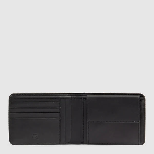 Men's Piquadro Lyss wallet featuring sleek leather design with multiple card slots and a secure cash compartment.