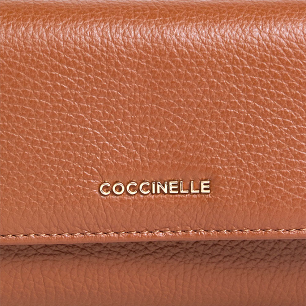 Coccinelle metallic soft leather women's wallet with a sleek, shiny finish and compact design.