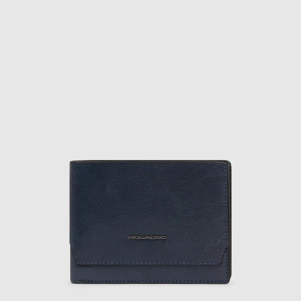 Piquadro Portafoglio Solm in leather, men's wallet with multiple card slots and sleek design, black color.