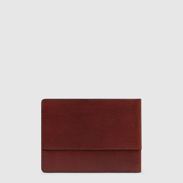Piquadro Portafoglio Solm in brown leather, men's wallet with multiple card slots and cash compartment, minimalist design.