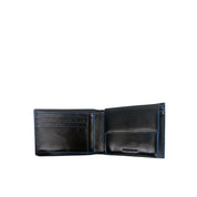 Blue Square Piquadro wallet for men, featuring a sleek design and quality craftsmanship in a close-up view.