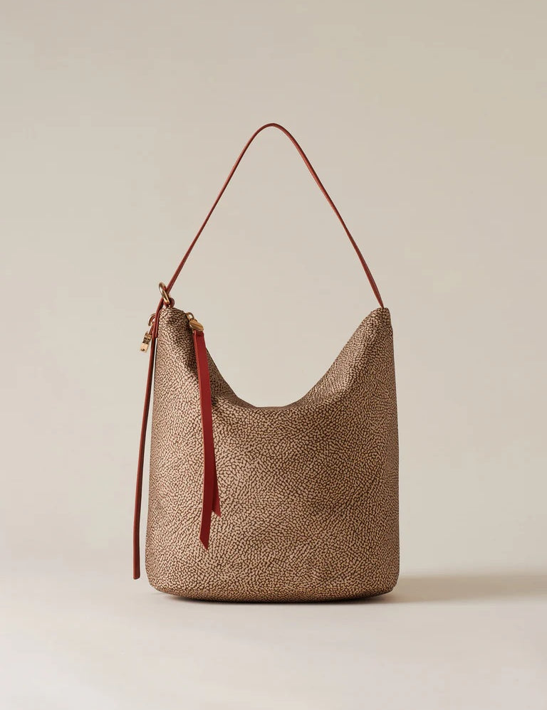 Medium Borbonese Prive Bucket Bag with shoulder strap, stylish women's accessory in a versatile design.