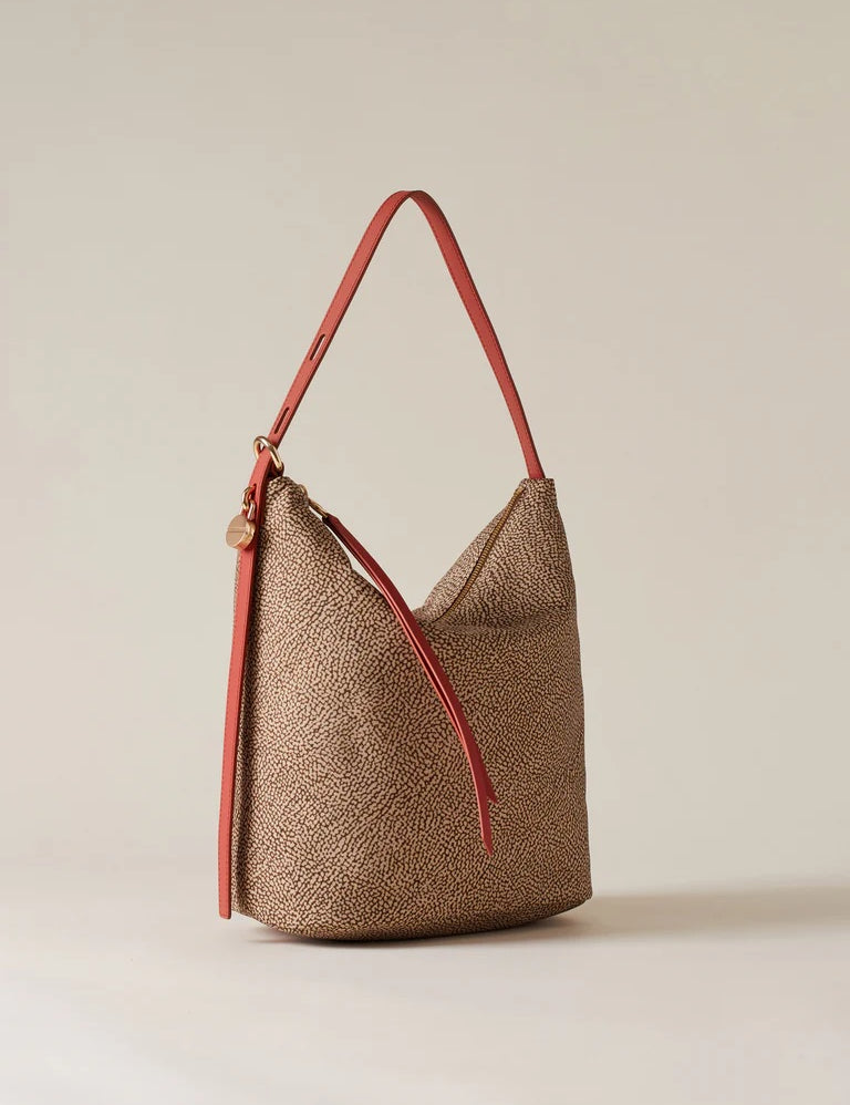Medium Borbonese Prive Bucket Bag with shoulder strap, featuring sleek design and premium leather for stylish everyday carry.