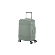 Samsonite cabin trolley luggage with hard shell in black, unisex travel accessory with wheels and retractable handle.
