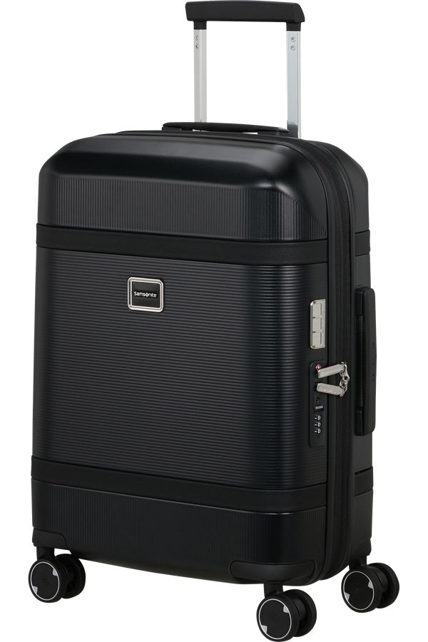 Unisex Samsonite cabin trolley suitcase with hard shell design and extendable handle, suitable for carry-on travel.