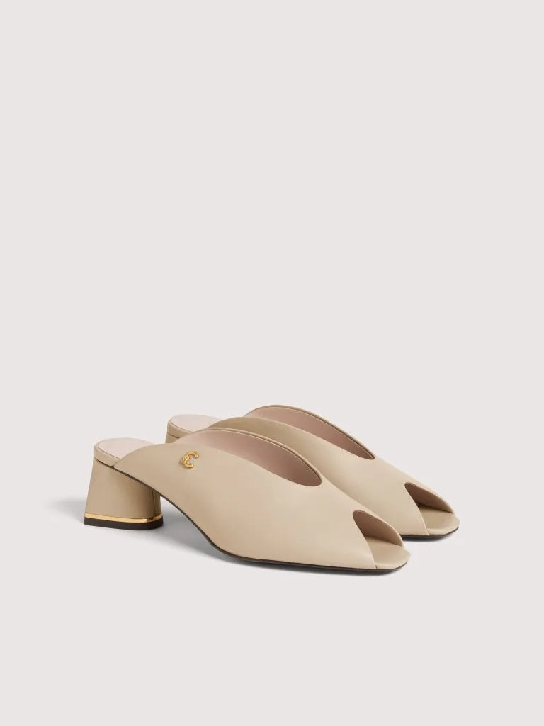 Coccinelle C-Everyday women's sandals with beige leather straps and low block heel, stylish and comfortable summer footwear